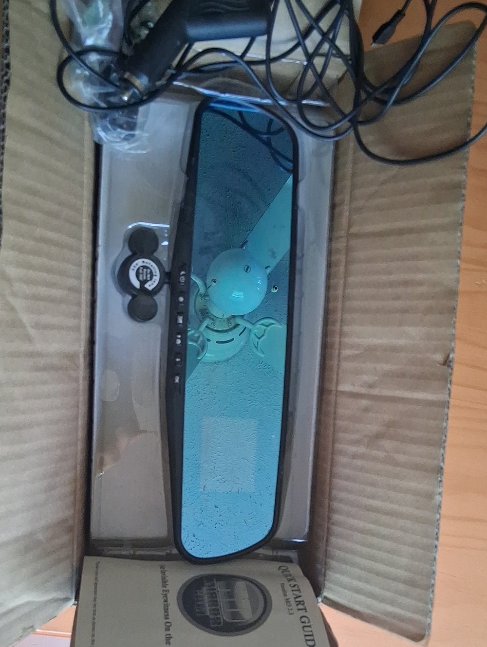 Universal Blue-Tinted Rearview Mirror with Built-In Controls